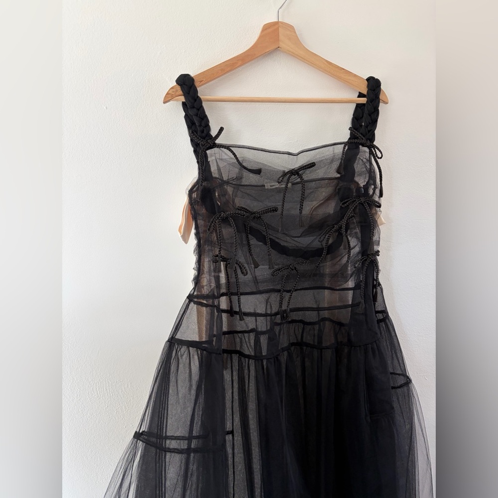 Sandy Liang Monchi Sheer Tulle Bow Midi Dress Size 4 - Picture 4 of 10